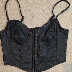 Iris Black Faux Leather Corset Top